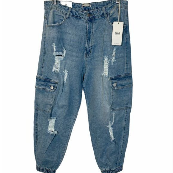 NWT American Bazi Los Angeles Baggy Denim Light Blue Jogger RJJ-5103P Sz 2X - Picture 1 of 6